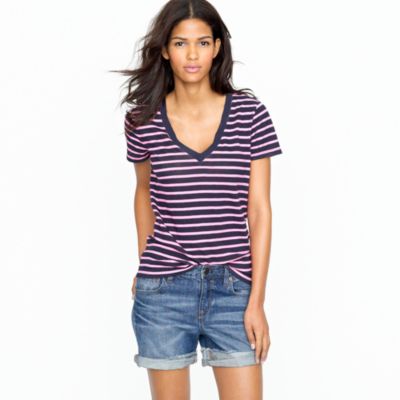 Vintage cotton V-neck tee in bold stripe