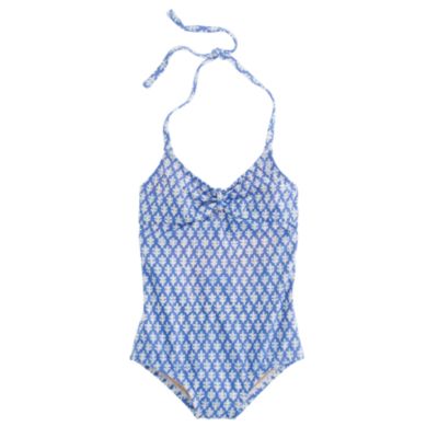 Girls' tie-back halter tank in arrowhead ikat