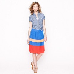 Colorblock-stripe silk skirt