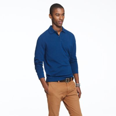 Repp piqu&eacute; long-sleeve polo