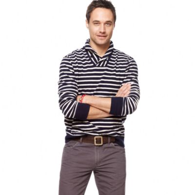Stripe shawl-collar heavyweight sweatshirt