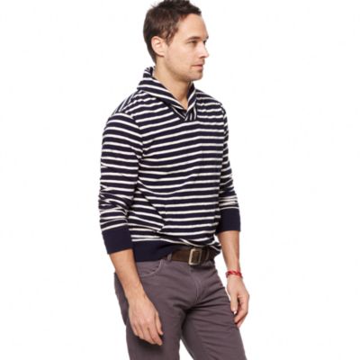 Stripe shawl-collar heavyweight sweatshirt