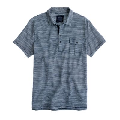 Indigo slub jersey polo in microstripe