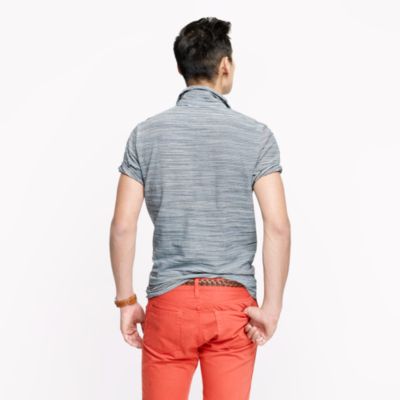 Indigo slub jersey polo in microstripe