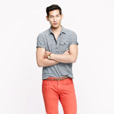 Indigo slub jersey polo in microstripe