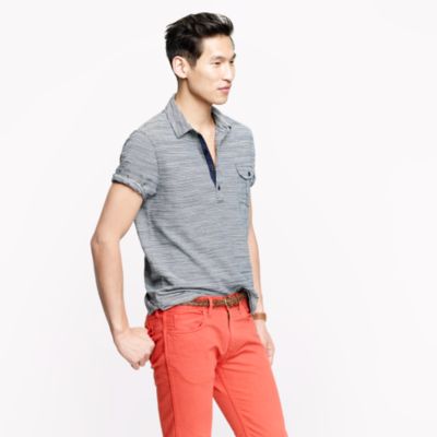 Indigo slub jersey polo in microstripe
