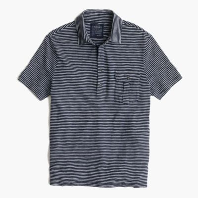 Indigo slub jersey polo in thin stripe