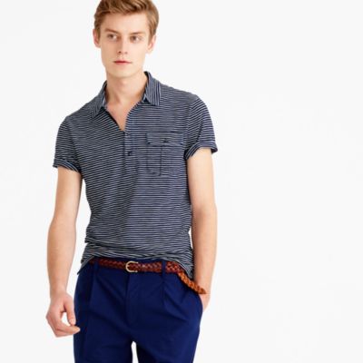 Indigo slub jersey polo in thin stripe