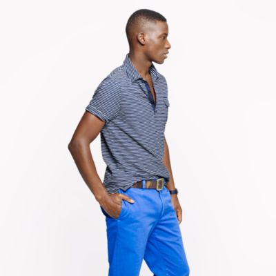 Indigo slub jersey polo in thin stripe