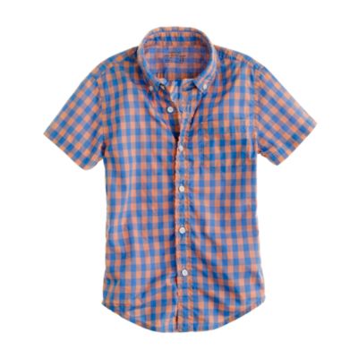 Boys' Secret Wash lightweight short-sleeve shirt in Anderson gingham