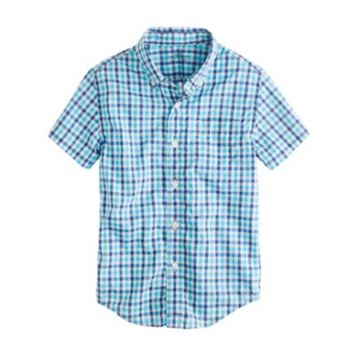 Boys' Secret Wash lightweight short-sleeve shirt in Baltic check