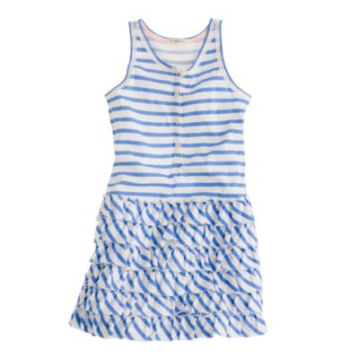 Girls' henley ruffle dress in stripe