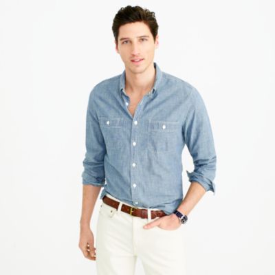 Slim selvedge chambray utility shirt