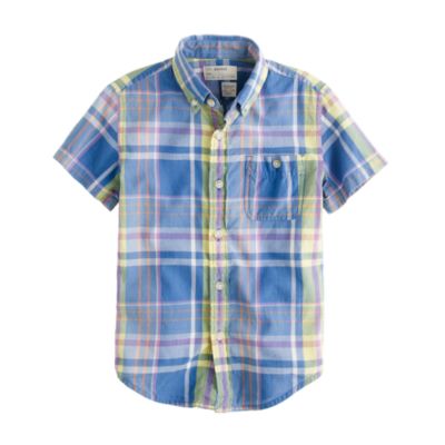 Boys' Indian cotton short-sleeve shirt in Shepley plaid