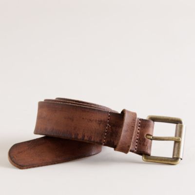 Distressed-leather roller-buckle belt