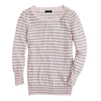Lightweight merino puff-sleeve sweater in stripe