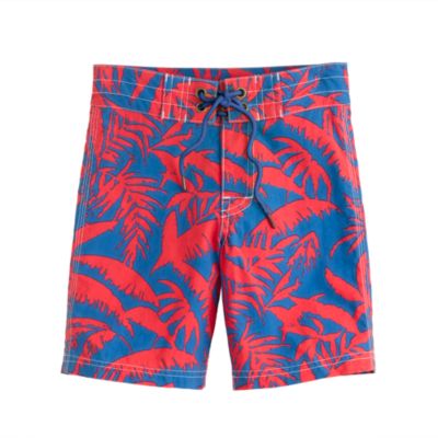 Boys' board shorts in neon palm tree print