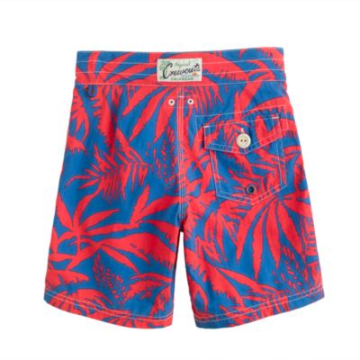 Boys' board shorts in neon palm tree print