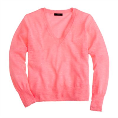 Marled linen V-neck sweater