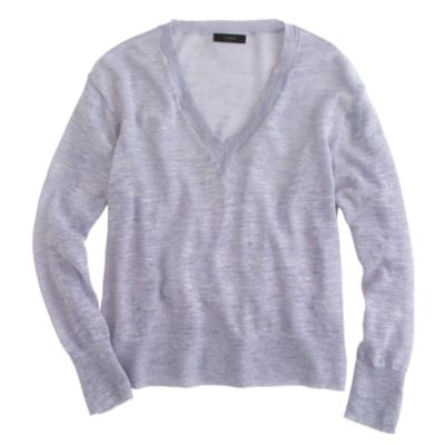 Marled linen V-neck sweater