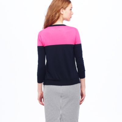 Featherweight cotton cardigan in colorblock