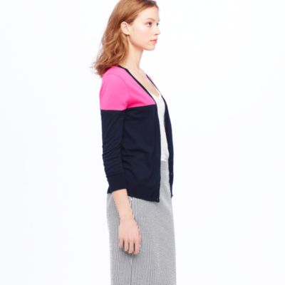 Featherweight cotton cardigan in colorblock