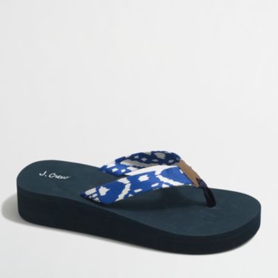 Factory printed cotton wedge flip-flops