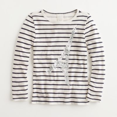 Factory girls' long-sleeve sequin Eiffel Tower keepsake tee