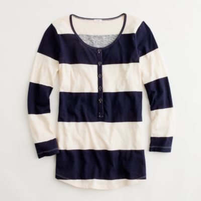 Factory vintage cotton henley in wide-stripe