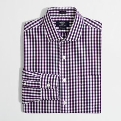 Factory wrinkle-free spread-collar dress shirt