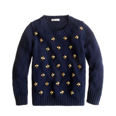 Girls' jeweled daisy sweater