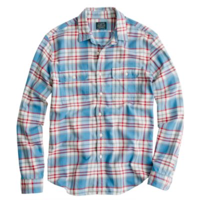 Slim flannel shirt in azure plaid