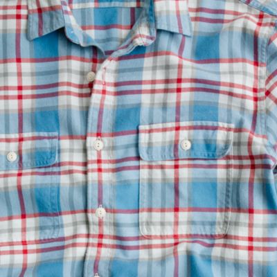 Slim flannel shirt in azure plaid