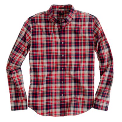 Slim heather plaid shirt in hillside poppy