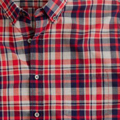 Slim heather plaid shirt in hillside poppy