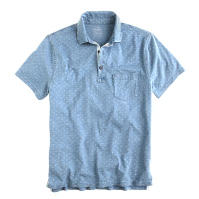 Indigo slub jersey polo in arrow print