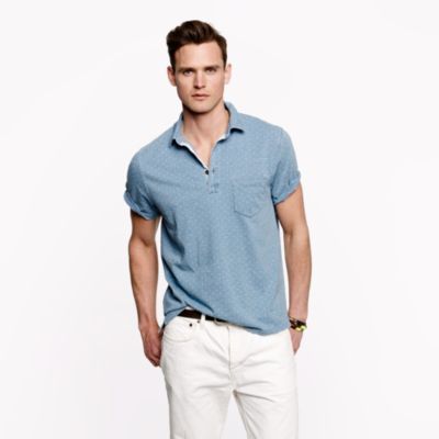 Indigo slub jersey polo in arrow print