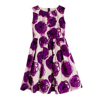 Girls' on-the-button dress in purple poppies