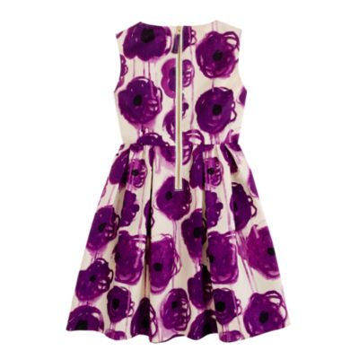 Girls' on-the-button dress in purple poppies