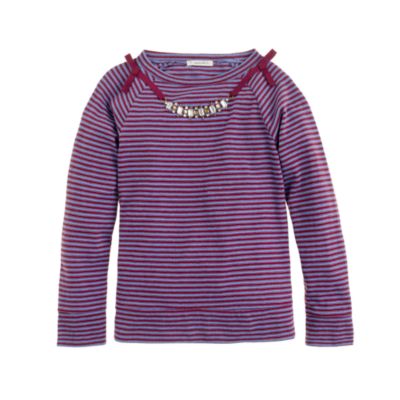 Girls' long-sleeve necklace tee in mini stripe