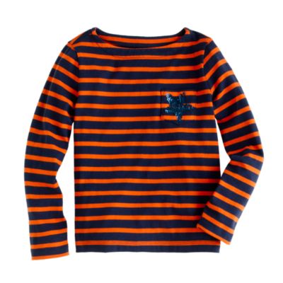 Girls' long-sleeve sequin-star pocket tee in stripe