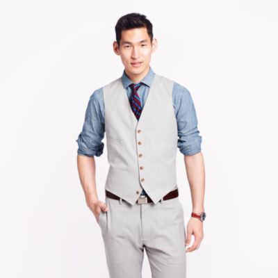 Ludlow suit vest in fine-stripe cotton