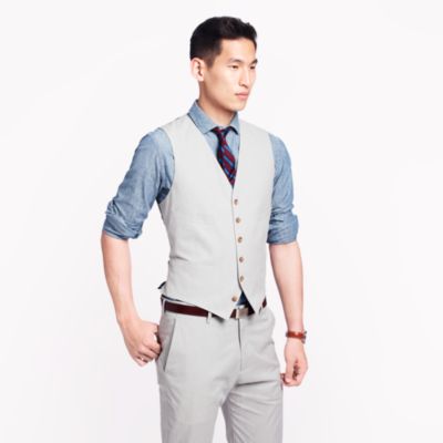 Ludlow suit vest in fine-stripe cotton