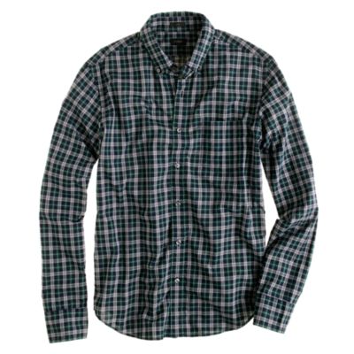Slim heather plaid shirt in dark ivy