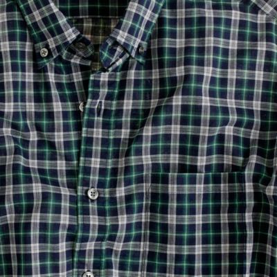 Slim heather plaid shirt in dark ivy