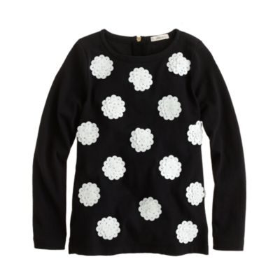 Girls' long-sleeve paillette polka-dot tee