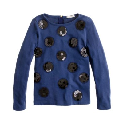 Girls' long-sleeve paillette polka-dot tee