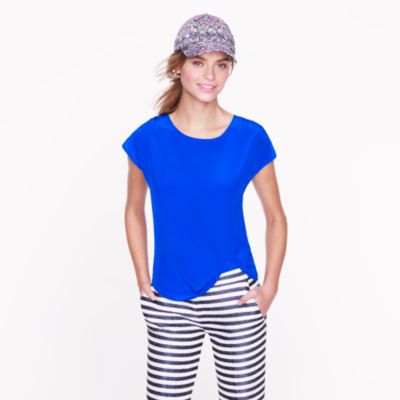 Silk shirred-sleeve top