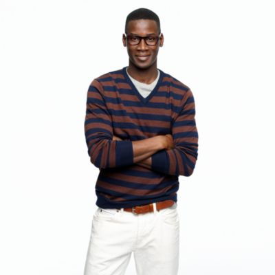 Merino V-neck sweater in medium-stripe