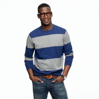 Cotton-cashmere crewneck sweater in rugby stripe